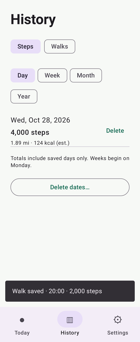 Pedometer history screen